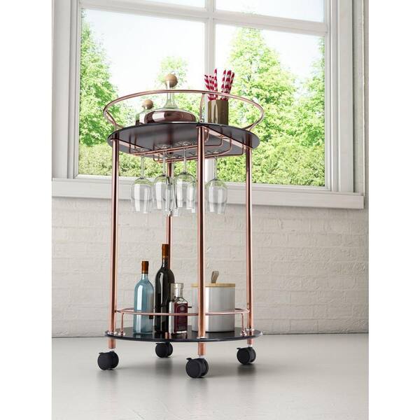 ZUO Plato Stainless Steel Serving Cart with Wine Glass Storage