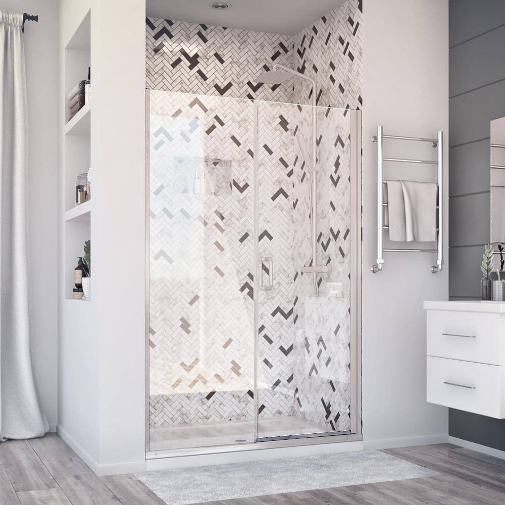 Elite 41" Clear Glass Hinged Semi-Frameless Shower Door in Brushed Nickel