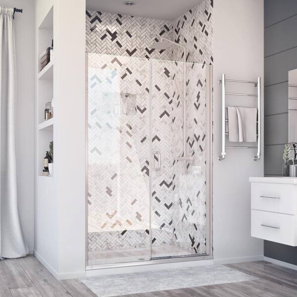 Distinctive Elite 43 in. W x 71.375 in. H Semi-Frameless Hinged Shower Door and Inline Panel in Brushed Nickel