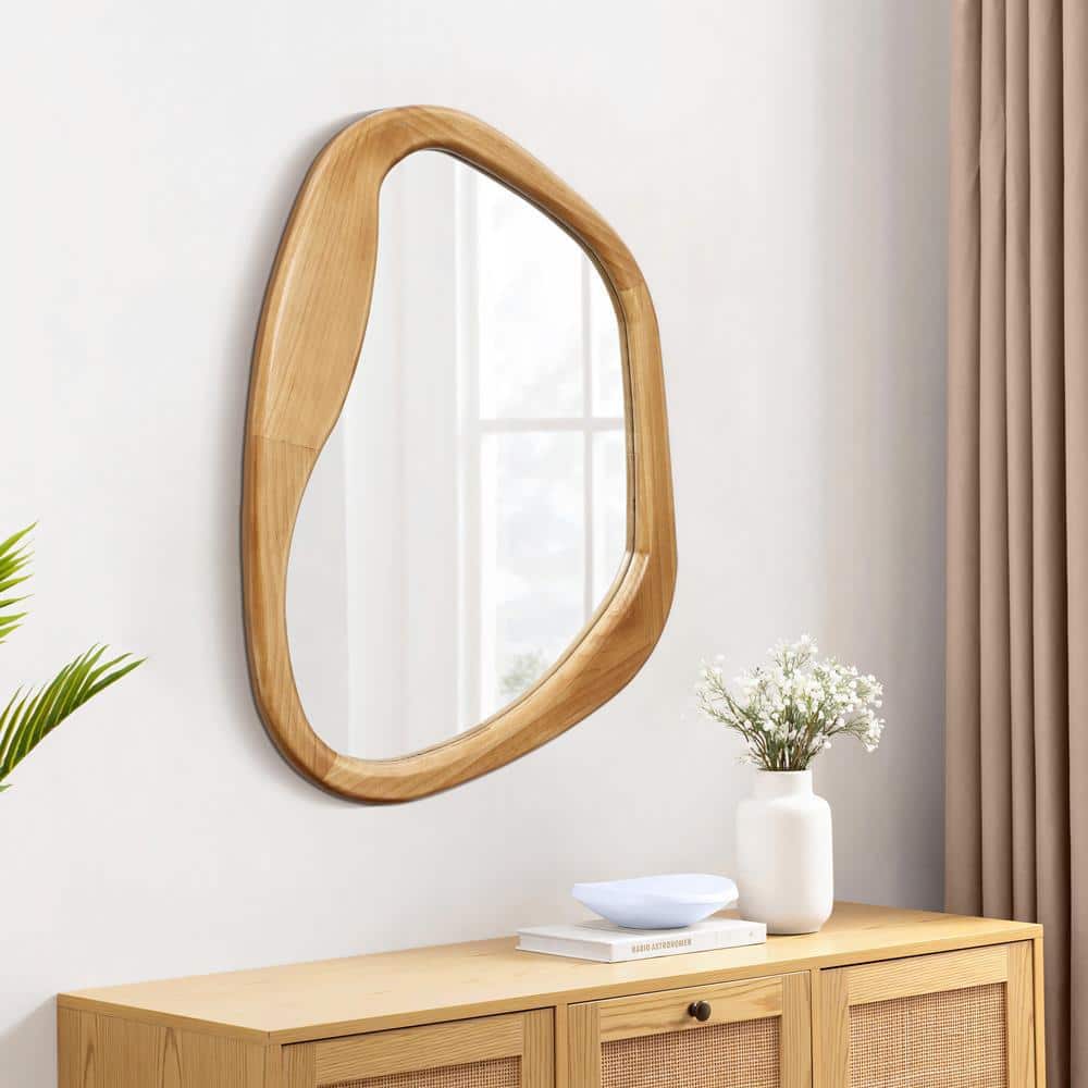 Natural Pine Wood Irregular Oblong Wall Mirror