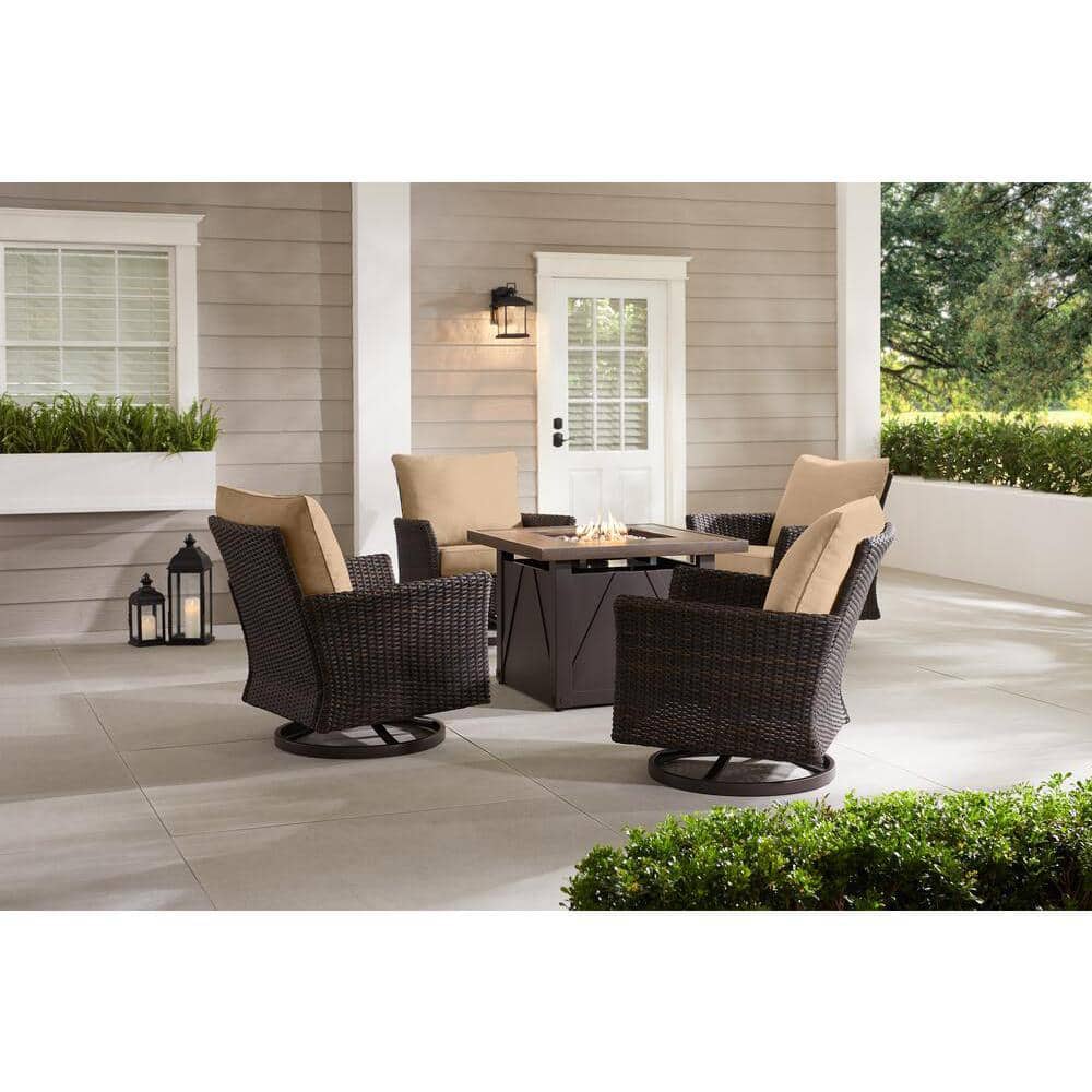 Hampton Bay Lakeline 5Piece Brown Metal Outdoor Patio Fire Pit Swivel