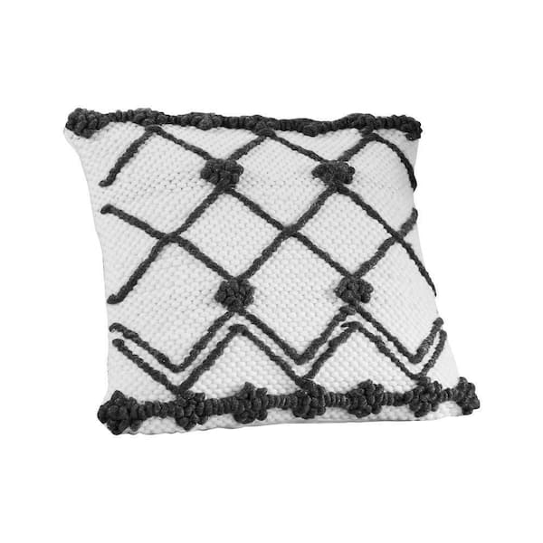 Benjara White and Black Crossed Design Trellis Decorative 18 in. x 18 in. Throw Pillow Cover