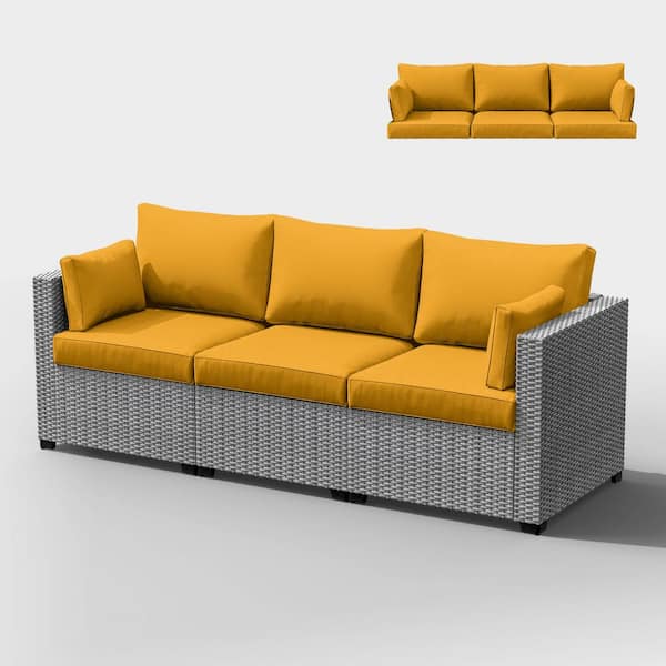 25.6 in. x 23.6 in. x 4 in. (8-Piece) Deep Seating Outdoor Lounge Cushion with Lumber Pillow Cushion Yellow