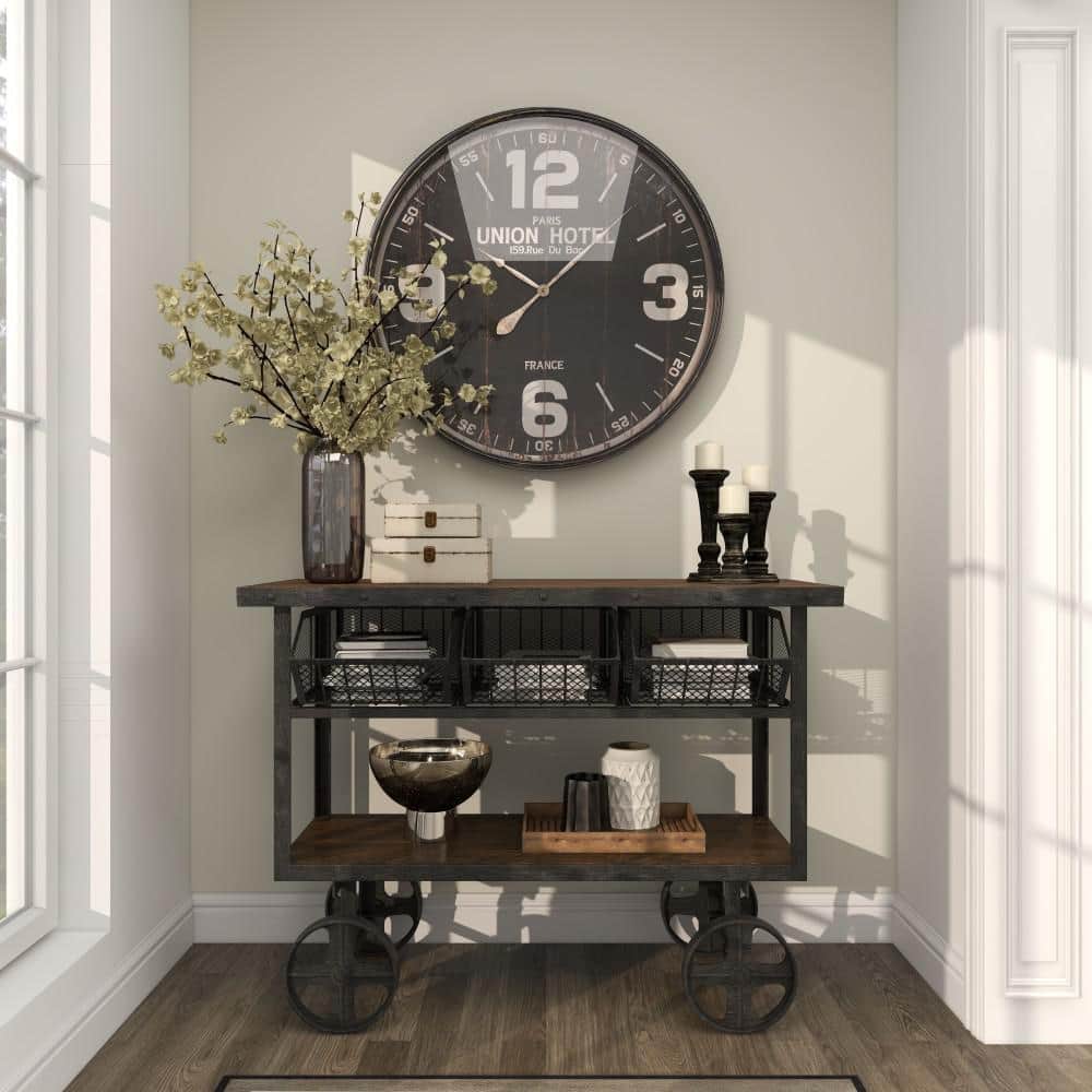 Black Mango Wood Ridge Embellished Candle Holders, Set of 3