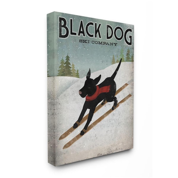 Stupell Industries "Black Dog Ski Company Winter Sports Pet Sign" by Ryan Fowler Unframed Animal Canvas Wall Art Print 16 in. x 20 in.
