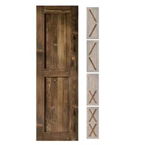 20 in. x 80 in. 5-in-1 Design Walnut Solid Natural Pine Wood Panel Interior Sliding Barn Door Slab with Frame