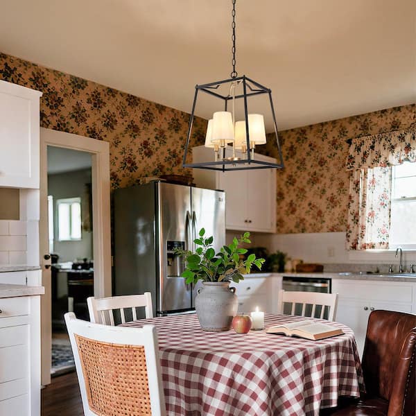 Zevni Modern Farmhouse 4-Light Black Dining Room Chandelier