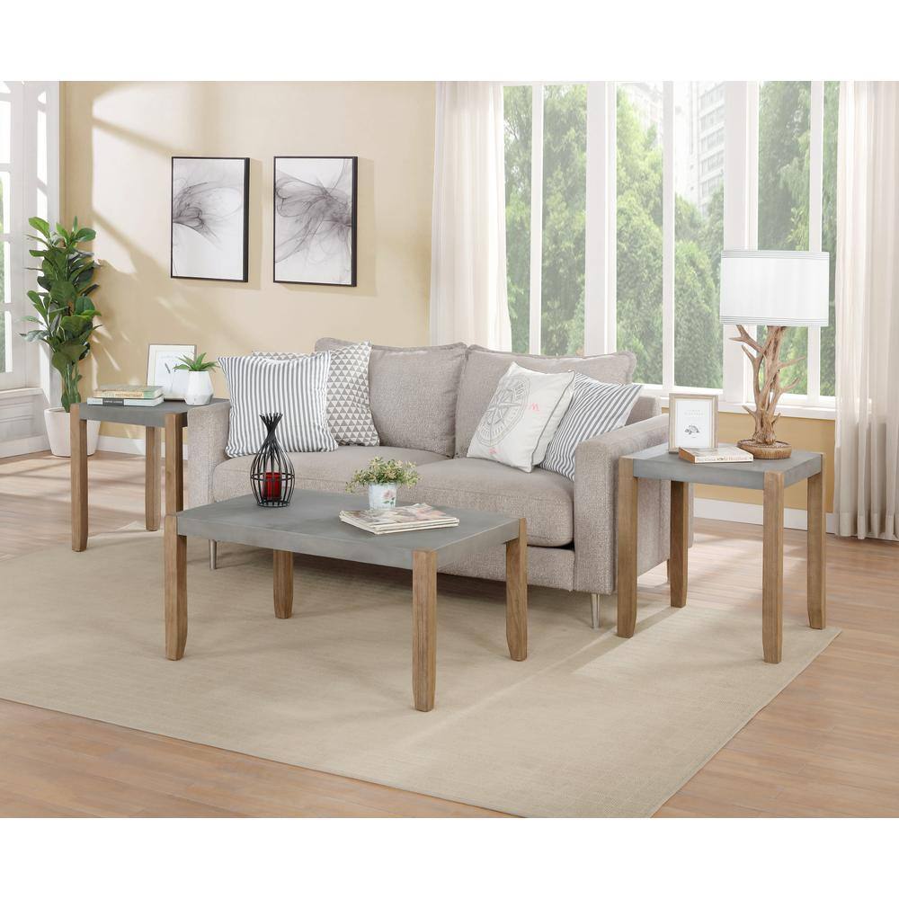 Modern Rustic 36" Faux Concrete and Light Amber Wood Coffee Table