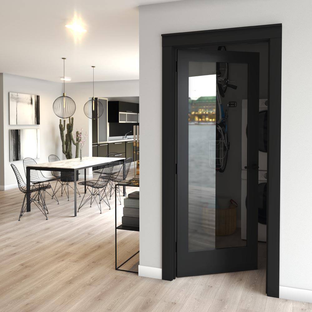 32" x 80" Black Solid Wood Clear Glass Interior Door