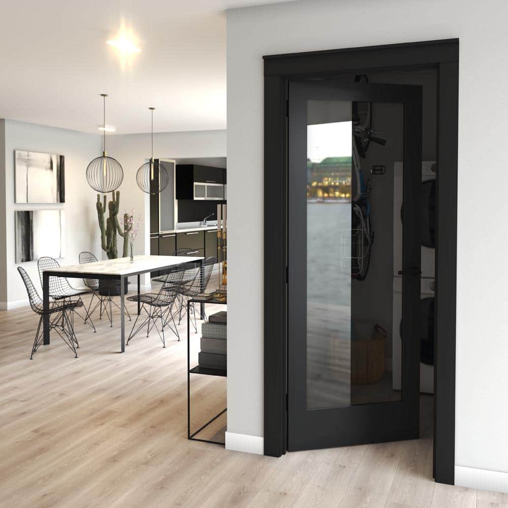 32" x 80" Black Solid Wood Clear Glass Interior Door