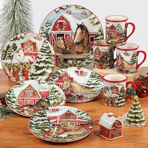 Homestead Christmas 16-Piece Multicolored Earthenware Dinnerware Set (Service Set for 4)