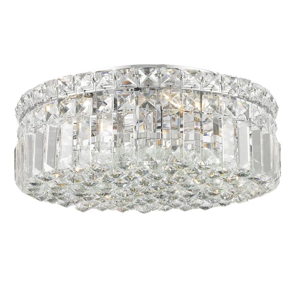 Worldwide Lighting Cascade Collection 4-Light Chrome Flush Mount with Clear Crystal