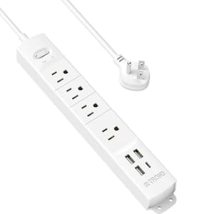 3 ft. 4-Outlet Power Strip Surge Protector with 4 USB Ports and Extension Cord, 1440J and 1625p-Watt in White