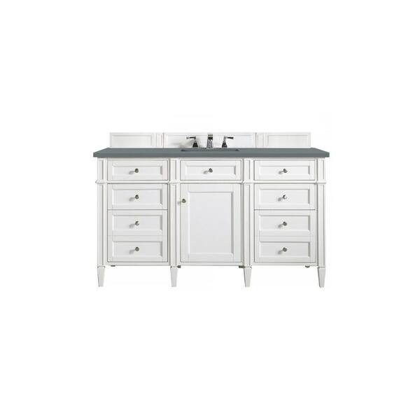 James Martin Vanities Brittany 60.0 in. W x 23.5 in. D x 34 in. H Bathroom Vanity in Bright White with Cala Blue Quartz Top