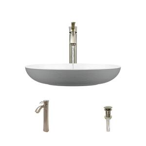 Vessel Bathroom Sink in Platinum with 7006 Faucet and Pop-Up Drain in Brushed Nickel