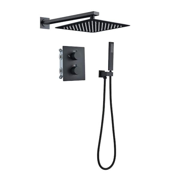 Unbranded 2-Spray 10 in. Wall Mount 2.5 GPM Dual Shower Head Fixed and Handheld Shower Head in Matte Black