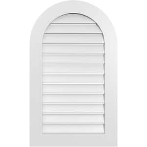 24 in. x 40 in. Round Top White PVC Paintable Gable Louver Vent Functional