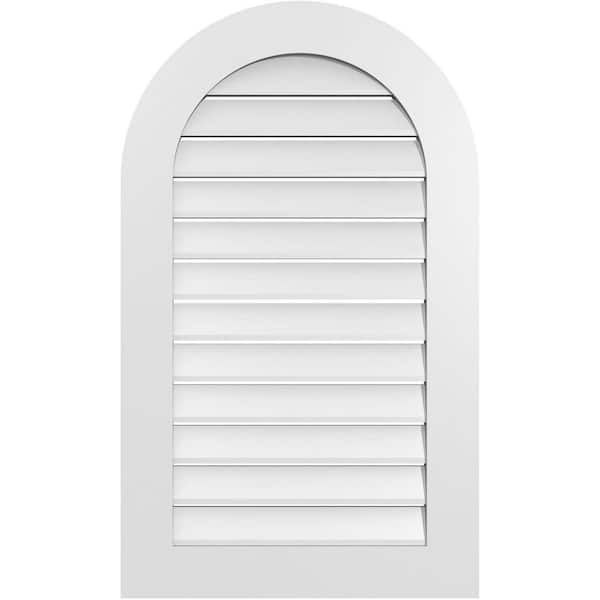 Ekena Millwork 24 in. x 40 in. Round Top White PVC Paintable Gable Louver Vent Functional