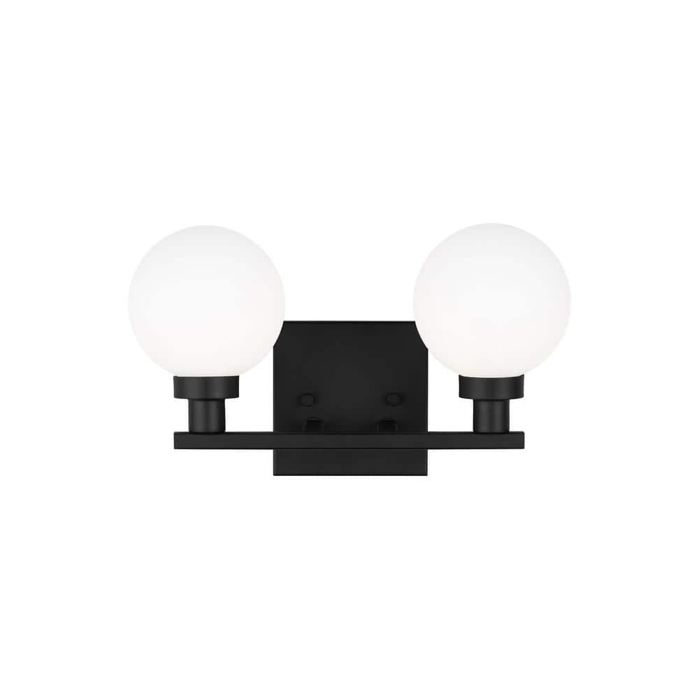 Clybourn Midnight Black 2-Light Vanity with Milk Glass Shade