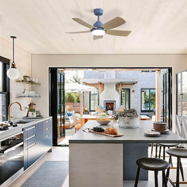 42 in. Indoor Blue Ceiling Fan with Light, Dimmable, 3 Colors Adjustable, Reversible DC Motor and Remote