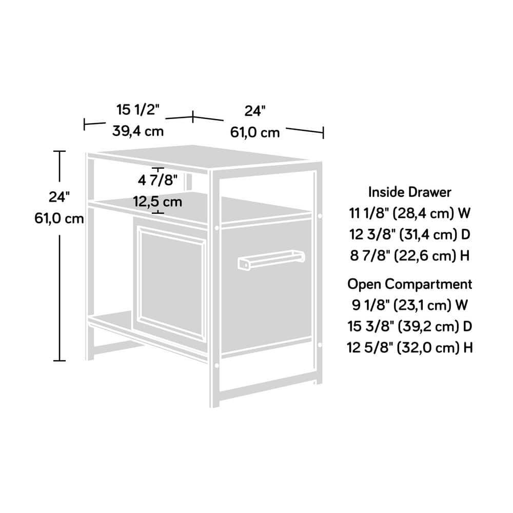 Barrel Oak and Metal Frame Nightstand with Drawer