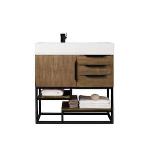 Columbia 35.5 in. W x 19 in. D x 36 in. H Bathroom Vanity in Latte Oak with Glossy White Composite Top