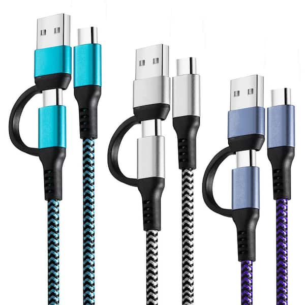 3 Pack 2-in-1 USB C to USB C/A Fast Charging Phone Cable 60-Watt 6 ft. with 480Mbps Data Transfer for Type-C Devices
