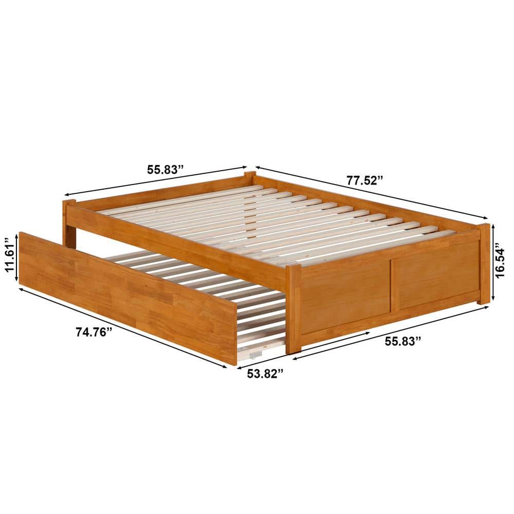 Light Toffee Full Wood Platform Bed with Trundle and Slats