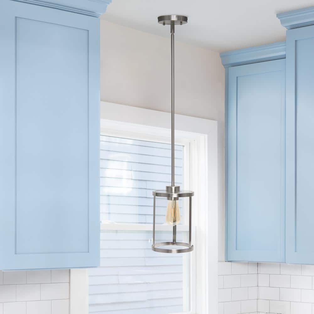 Brushed Nickel Adjustable Farmhouse Glass Pendant Light