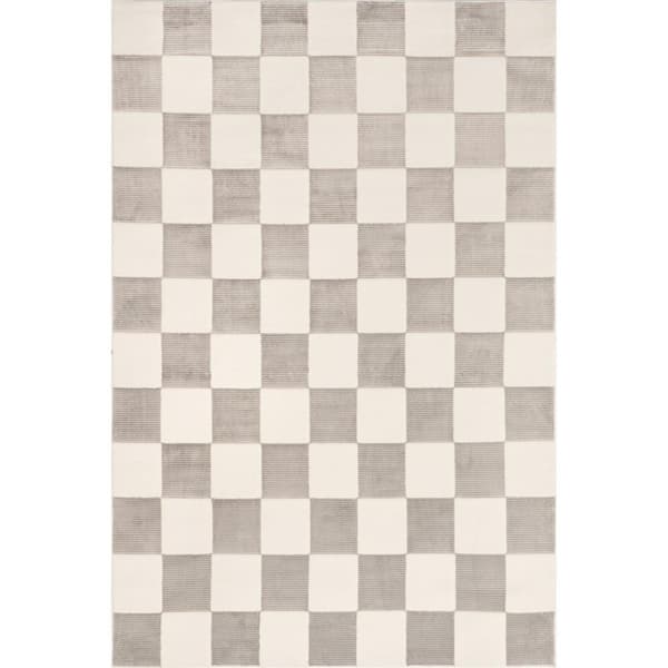 nuLOOM Zhuri Checkered Machine Washable Cream 5 ft. x 8 ft. Farmhouse Area Rug