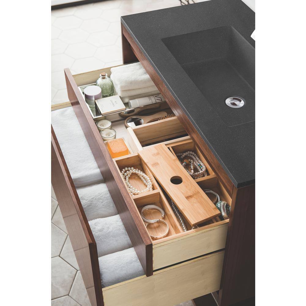 Mantova 35.4" Mid-Century Walnut and Charcoal Black Wall-Mount Vanity