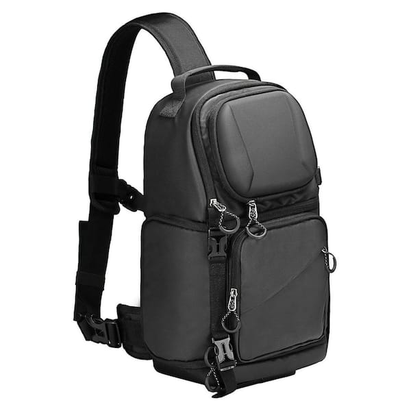 Waterproof Camera Sling Backpack with Raincover Tripod Holder in Black for DSLR Photography