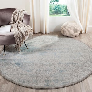 Passion Turquoise/Ivory 5 ft. x 5 ft. Round Border Area Rug