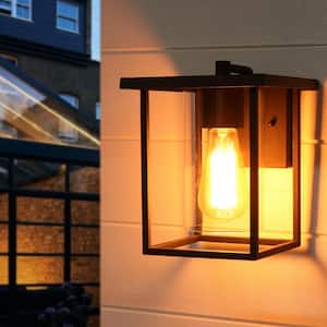 1-Light 7 in. Black Outdoor Wall Lantern Sconce with Clear Glass