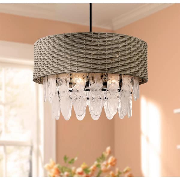 Breakers Isle 60-Watt 9-Light Black Basket Pendant Light with White Swirl Glass Shade and No Bulbs Included