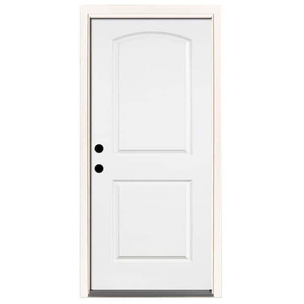 Steves & Sons 32 in. x 80 in. Element Series 2-Panel Roundtop Right-Hand Inswing Wt Prime Steel Prehung Front Door w/ 6-9/16 in. Frame