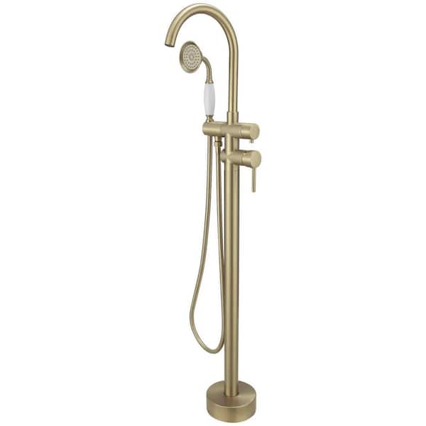 HOMEMYSTIQUE Single-Handle Floor Mount Claw Tub Faucet with Hand Shower in Gold