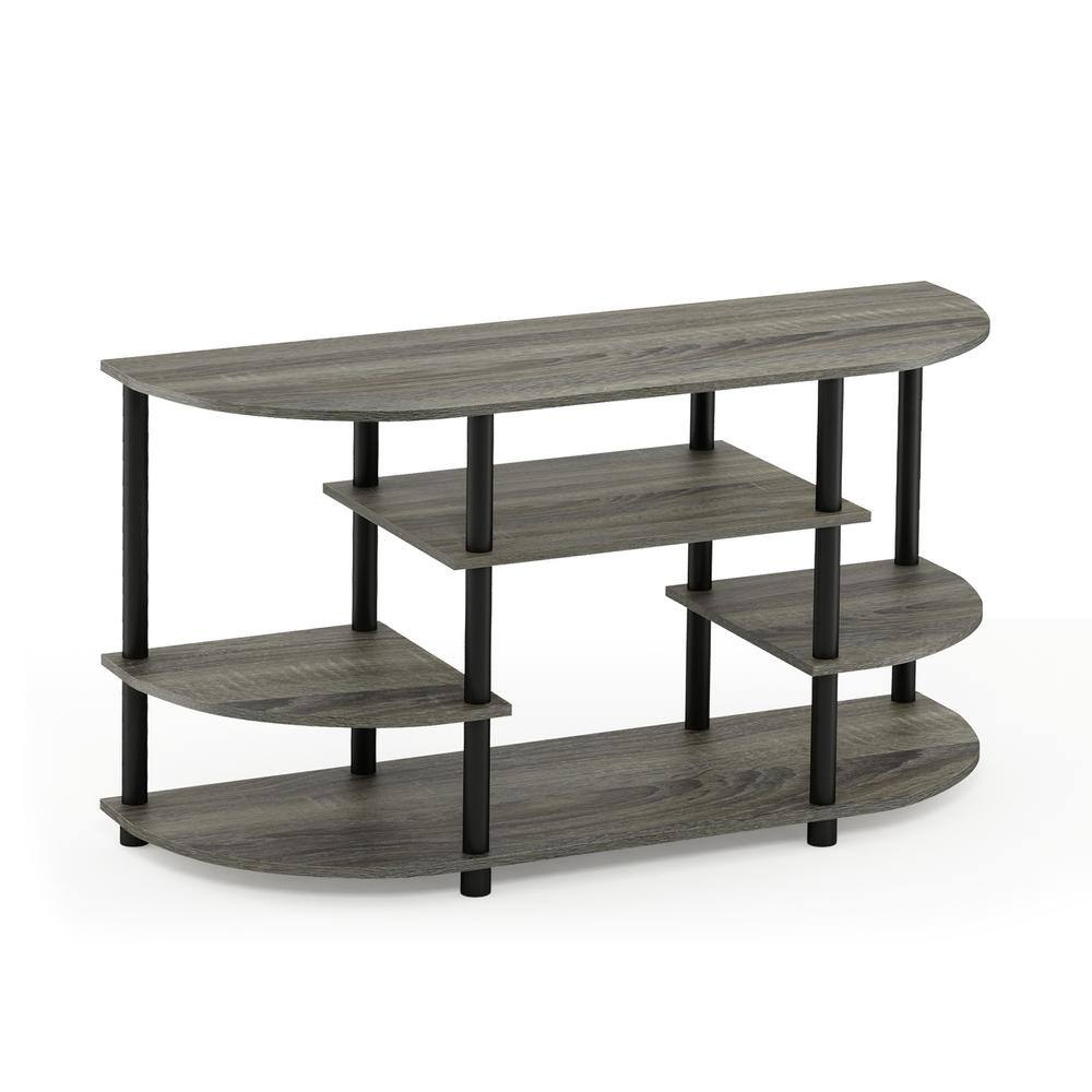French Oak Grey/Black Wood Corner TV Stand with Open Shelves