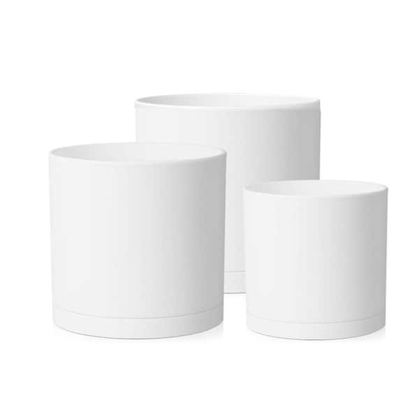 Unbranded 8/7/6 in. Large White Plastic Round Planter Set (3-Pack)  L0DMW3XYC1