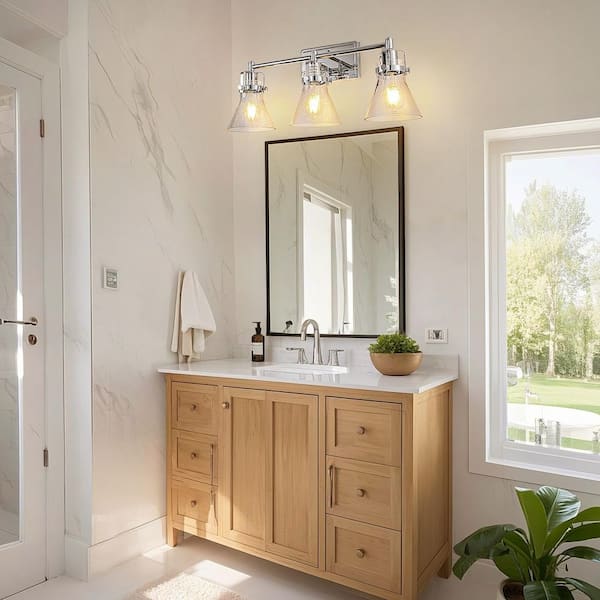 22 in. 3-Light Brushed Nickel Vanity Light with glass shade Perfect for Vanity Powder Room Dressing Room