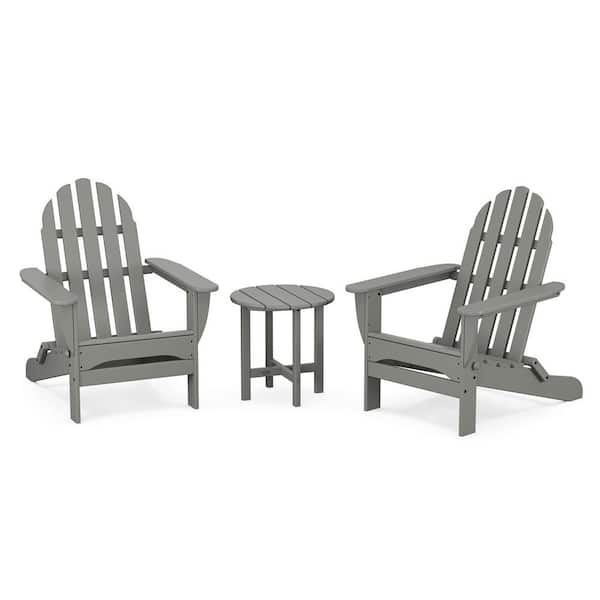 Classic Folding Slate Grey 3-Piece Plastic Patio Conversation Set