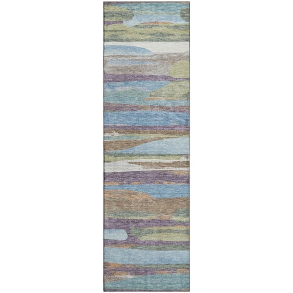 Mayfield Premium Machine Washable Abstract AMF2542 Purple 2 ft. x 7 ft. Runner Rug