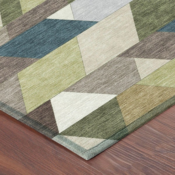 Chantille Machine Washable Indoor/Outdoor Abstract ACN2526 Olive 2 ft. x 7 ft. Runner Rug