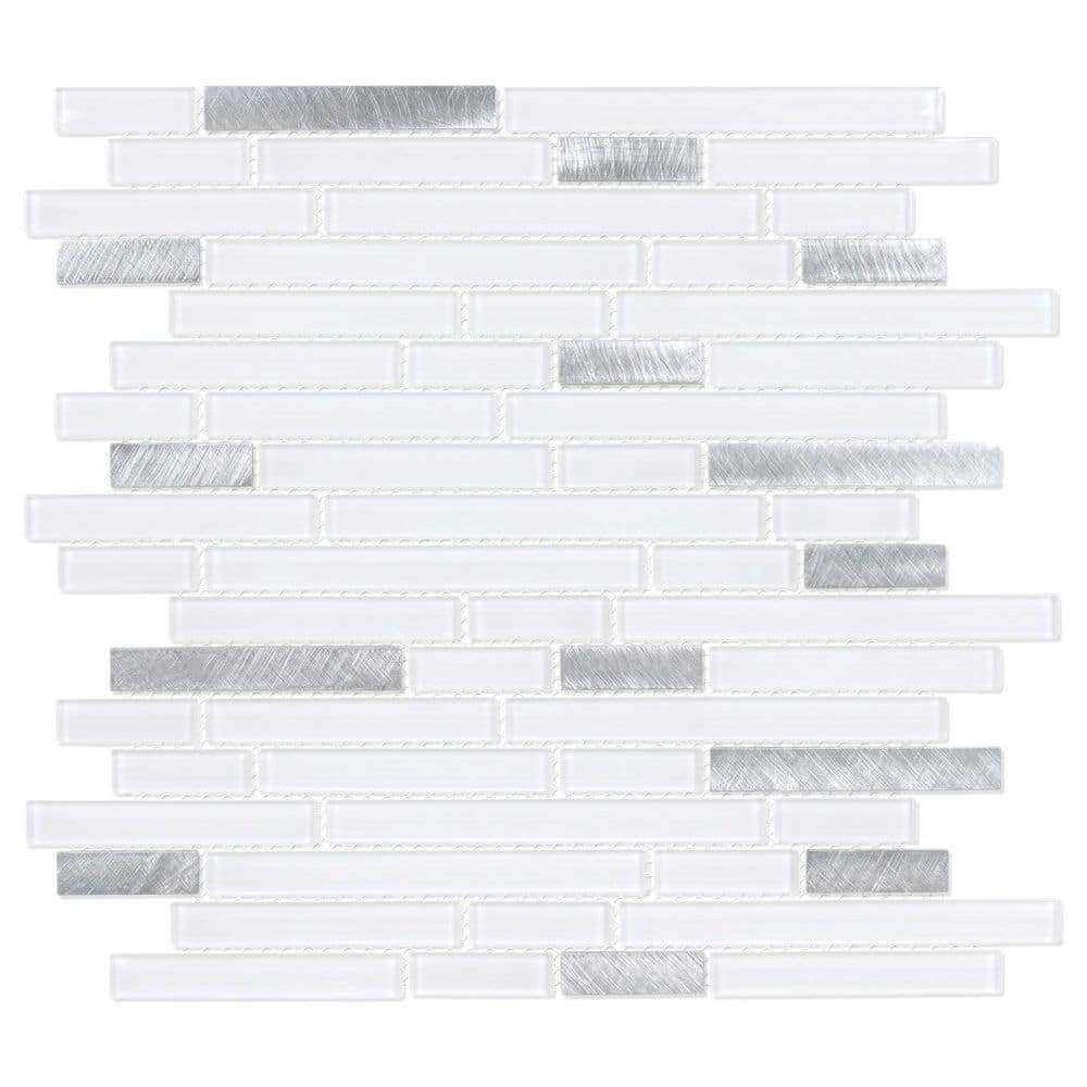 Interlocking White and Silvery 12 in. x 12 in. Glossy Glass & Metal Mixed Decorative Wall Mosaic Tile (10 sq. ft./Case) price history on PriceWatchPro