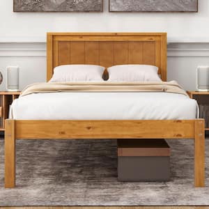 Modern Oak (Brown) Wood Frame Twin Size Platform Bed with Headboard