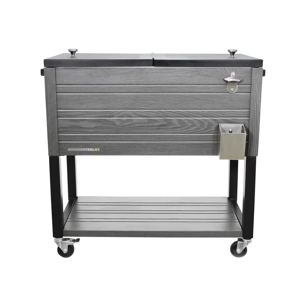 Permasteel 80-Quart Gray Woodgrain Rolling Patio Cooler with Wheels