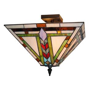 13.8 in. 2-Light Stained Glass Lampshade Classical Style Semi-Flush Mount Ceiling Light