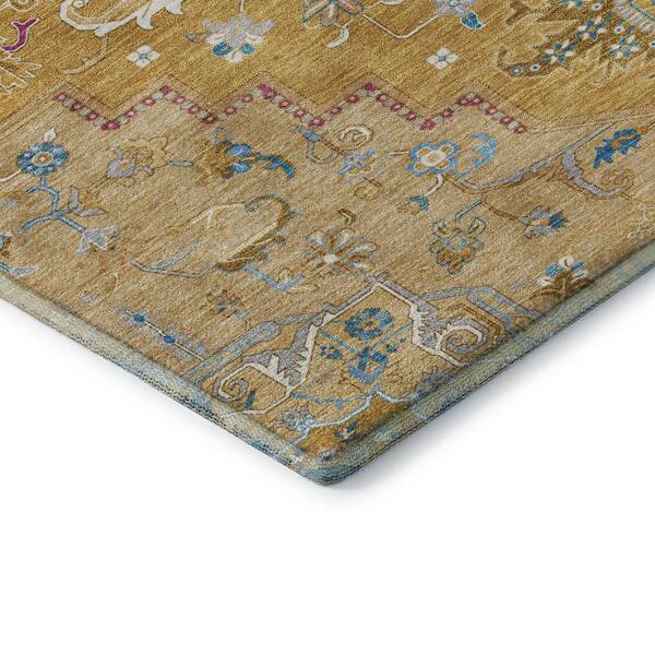 Mayfield Premium Machine Washable Abstract AMF1036 Gold 3 ft. x 5 ft. Area Rug