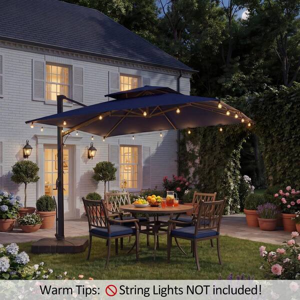 1 2 patio umbrella with hook and lights Clihome 13-ft Aluminum Blue Crank Cantilever Patio Umbrella with Base Polyester one_size