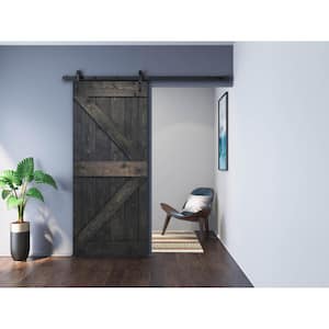 K Series 36 in. x 84 in. Ebony Finished Knotty Pine Wood Sliding Barn Door with Hardware Kit